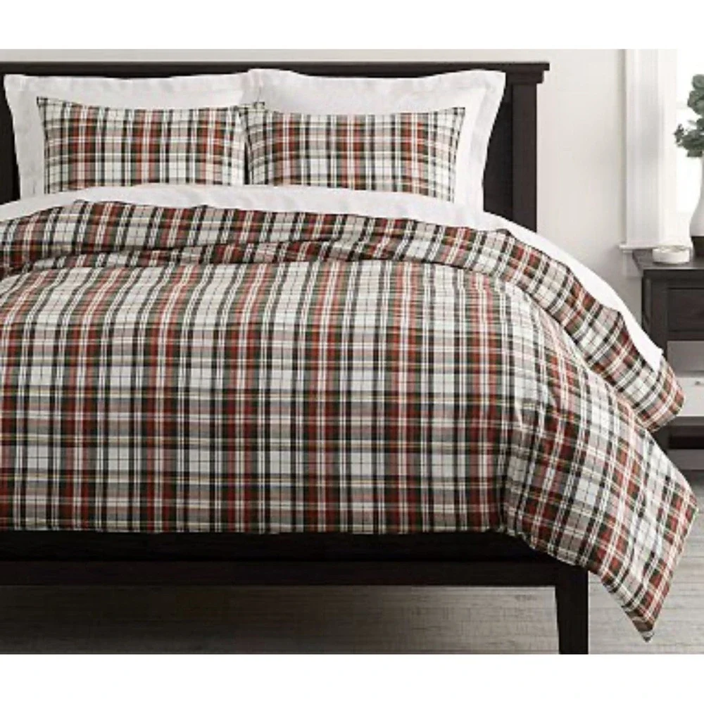 Pottery Barn Denver Red Tartan Plaid Duvet Cover Full/queen Preppy